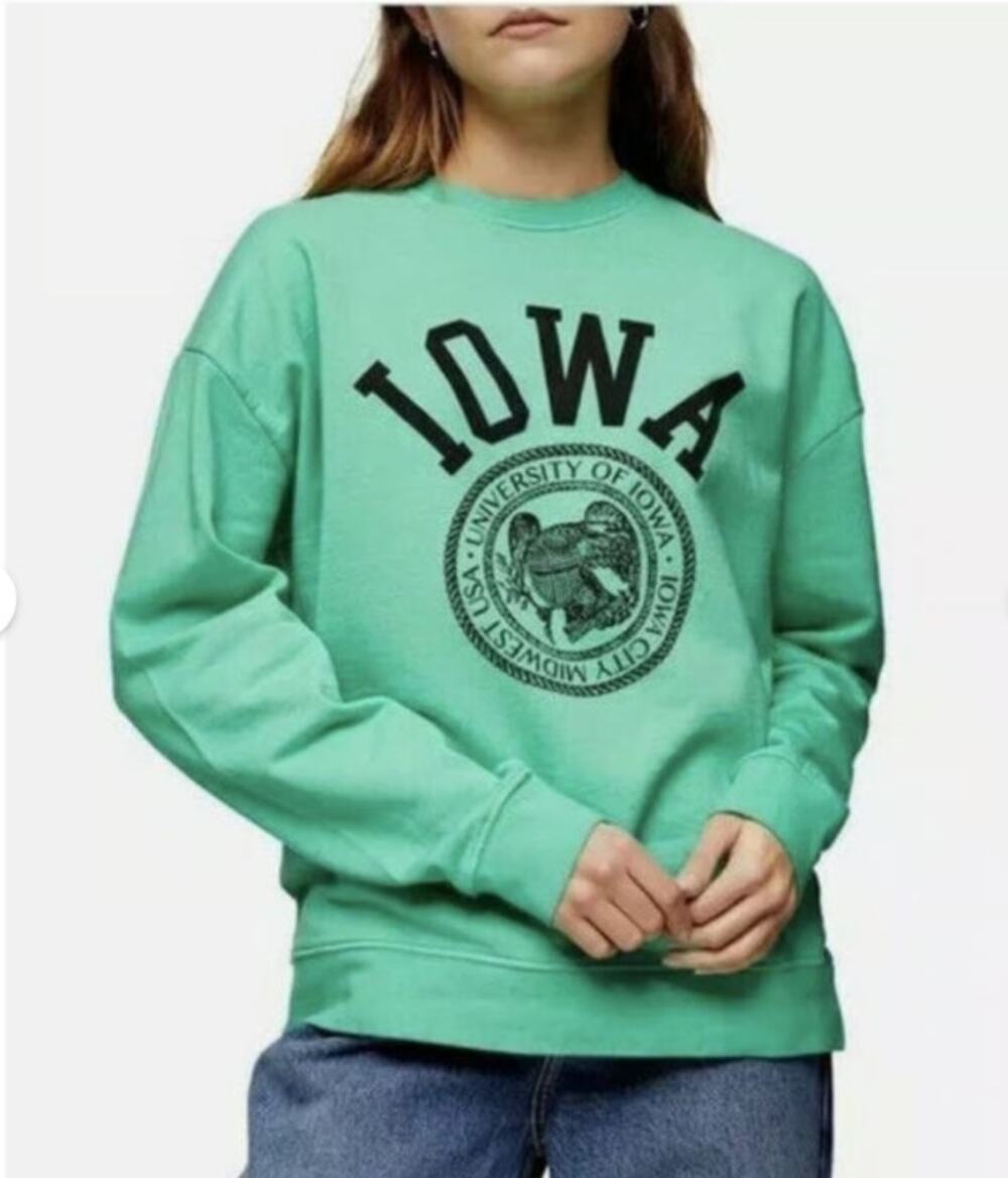 Topshop Iowa University Hawkeyes Green Sweatshirt MEDIUM NEW long sleeve black